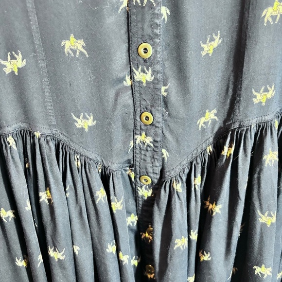 TRISTAN & ISEUT Sz L Vintage Drop  Waist Balloon Sleeves Horse Button Down Dress - Picture 5 of 13